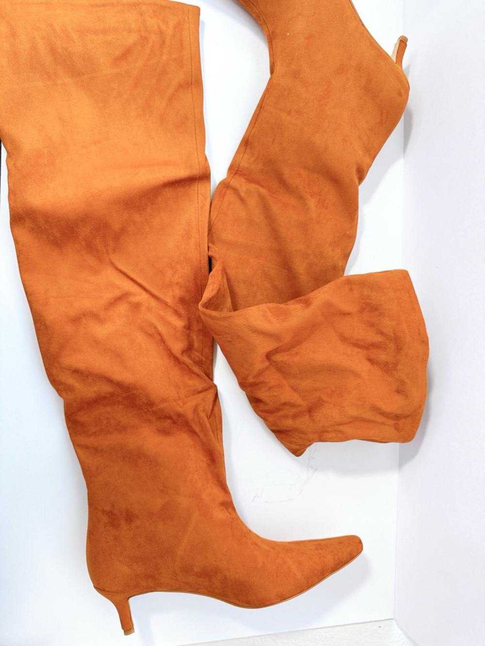 Size 7.5 Women’s Orange Faux Suede Over-the-Knee Boots Pointed Toe Slim Heel